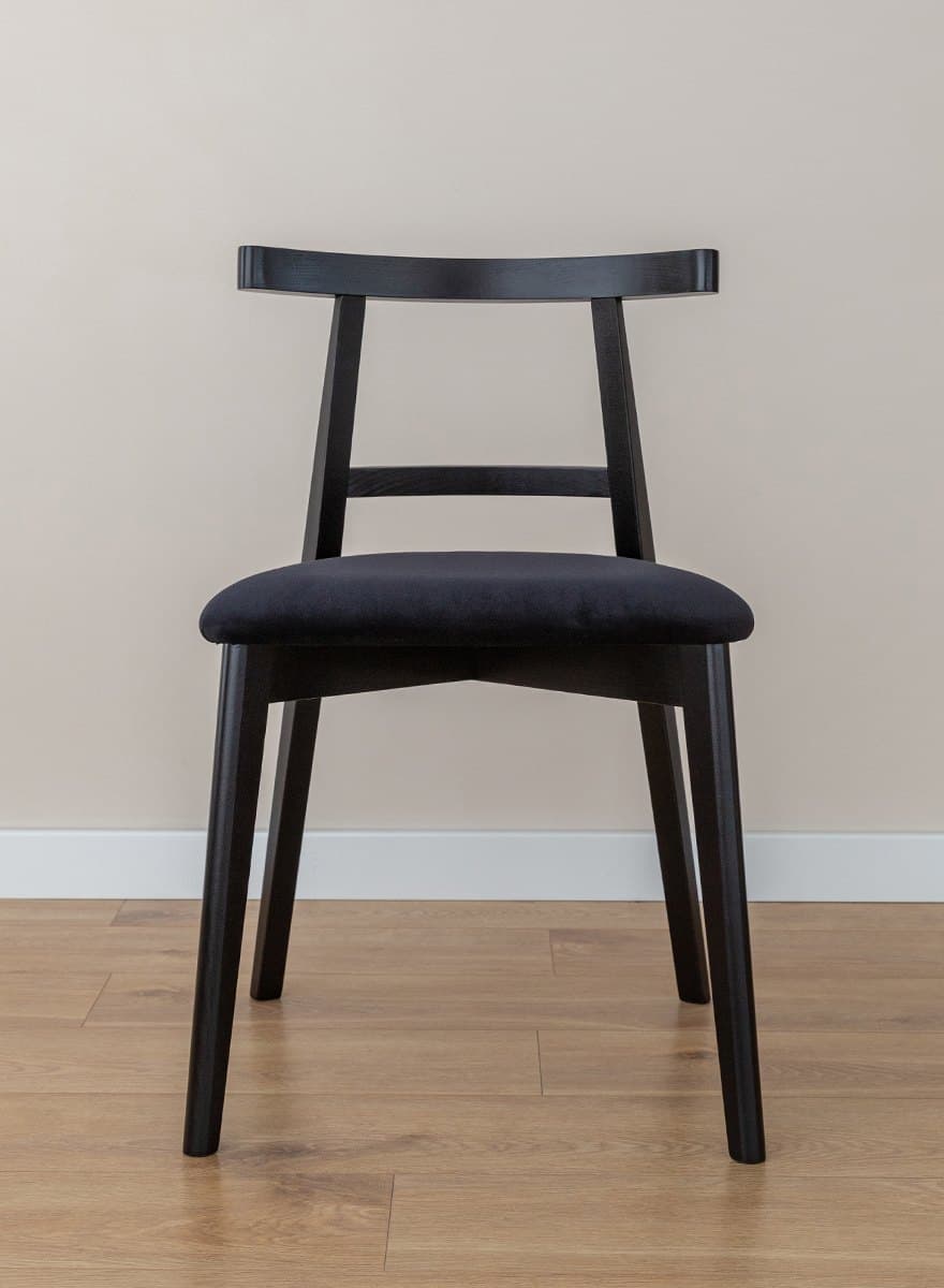 Scaun Teo, Lemn Masiv Fag Negru, Tapițat, 48 x 45 x H 75,5 cm