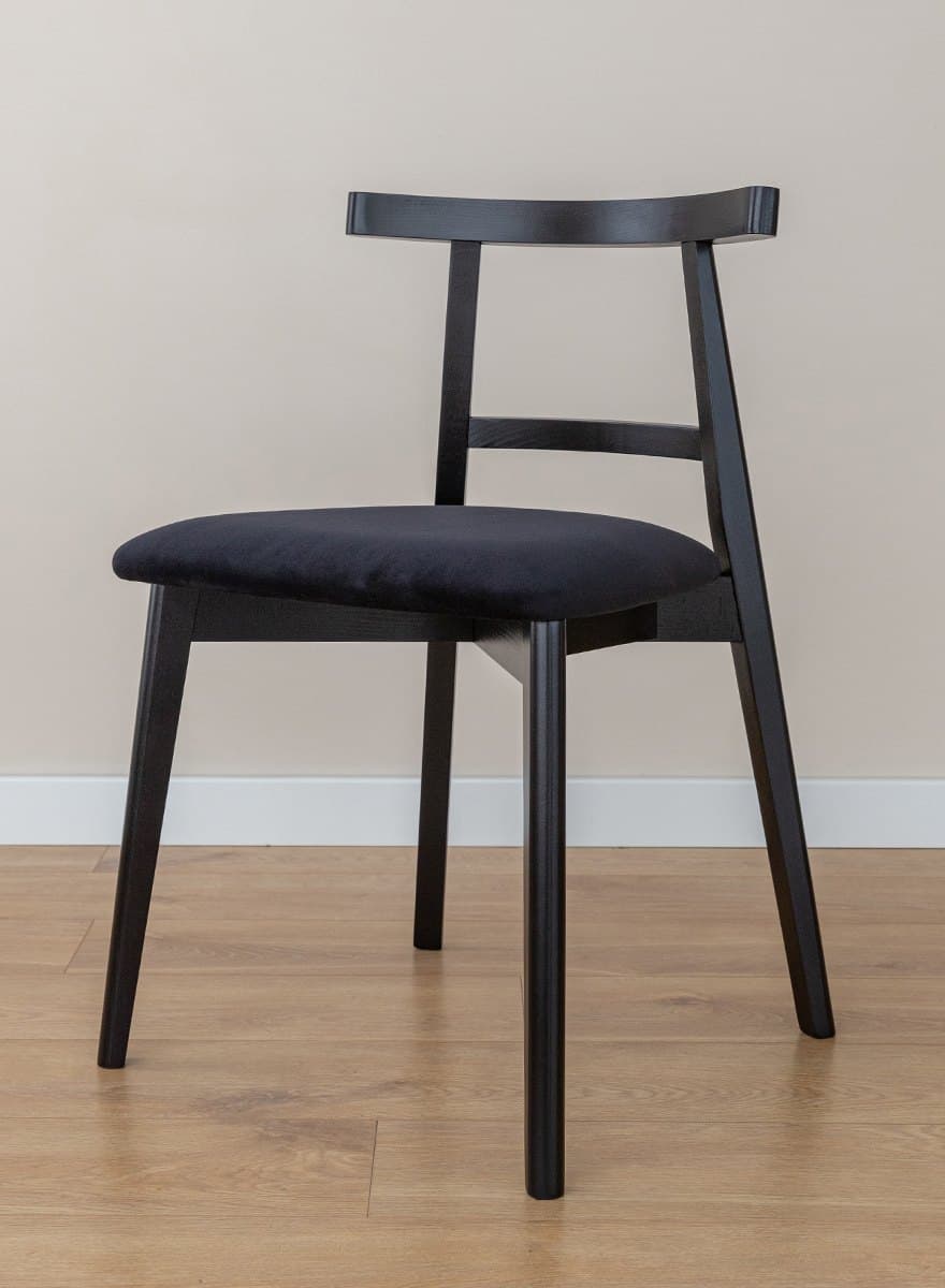 Scaun Teo, Lemn Masiv Fag Negru, Tapițat, 48 x 45 x H 75,5 cm