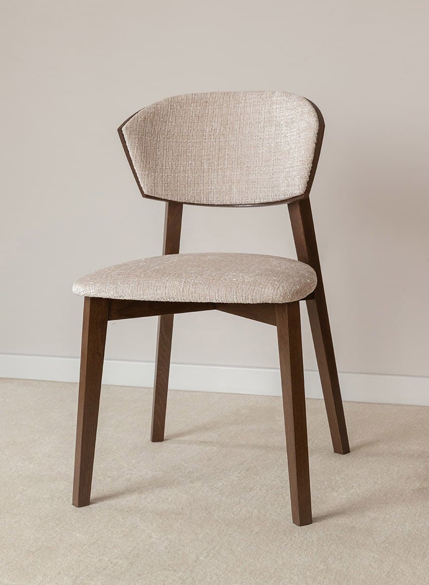Scaun Enzo, Lemn Masiv Fag Tabac, Tapițat, 50 x 50 x H 82,5 cm