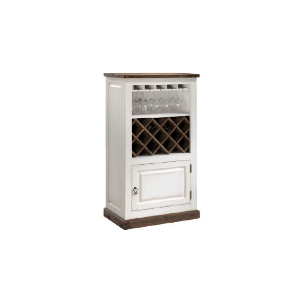 Dulap Vinuri Avignon, Pin Masiv, Alb Antichizat, 74x42x132 cm