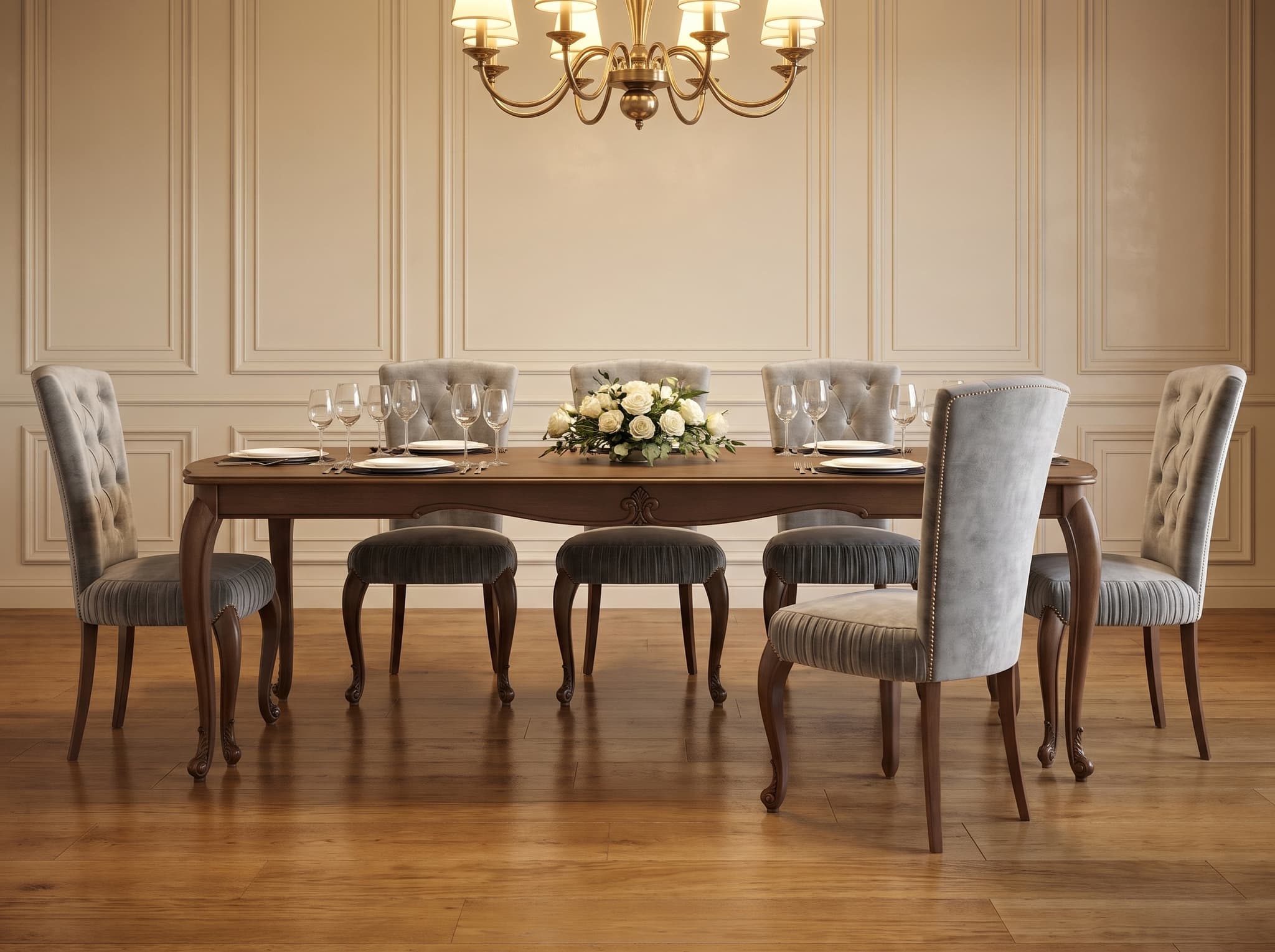 Set Dining Celisea cu masă pliabilă 290 cm, Truffle, și scaune tapițate
