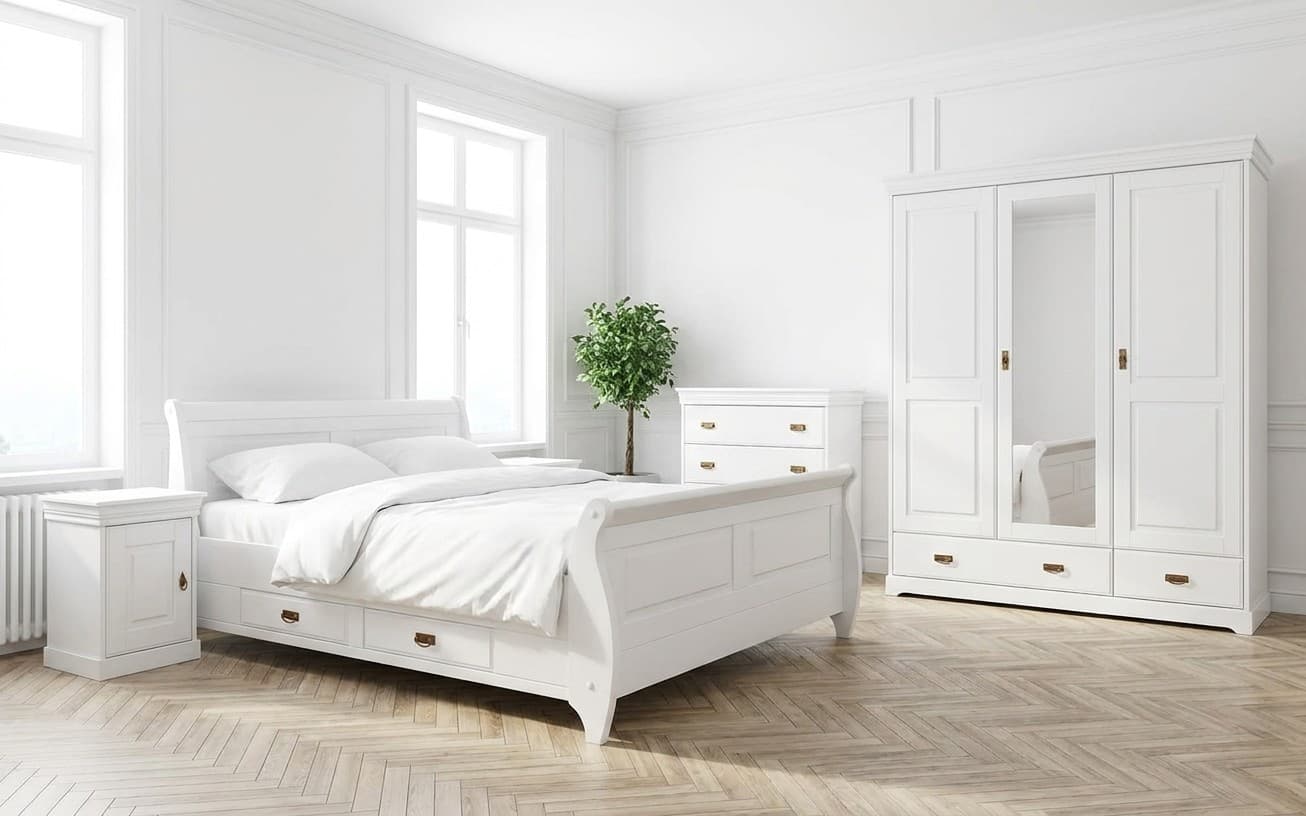Set Dormitor Florence, Lemn Masiv, Alb