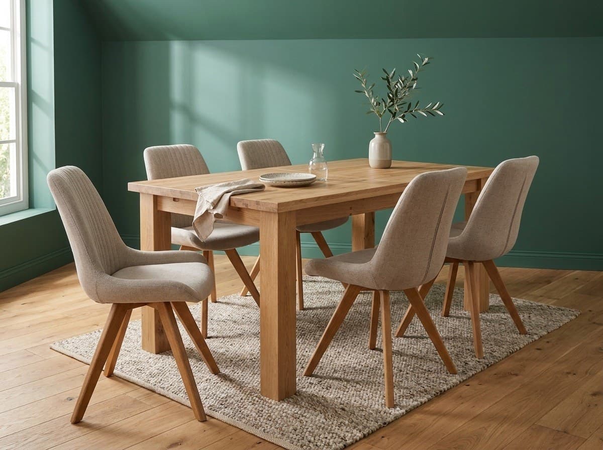 Set Dining Marta și Ezio, Masă Extensibilă din Stejar Masiv și Scaune Tapițate