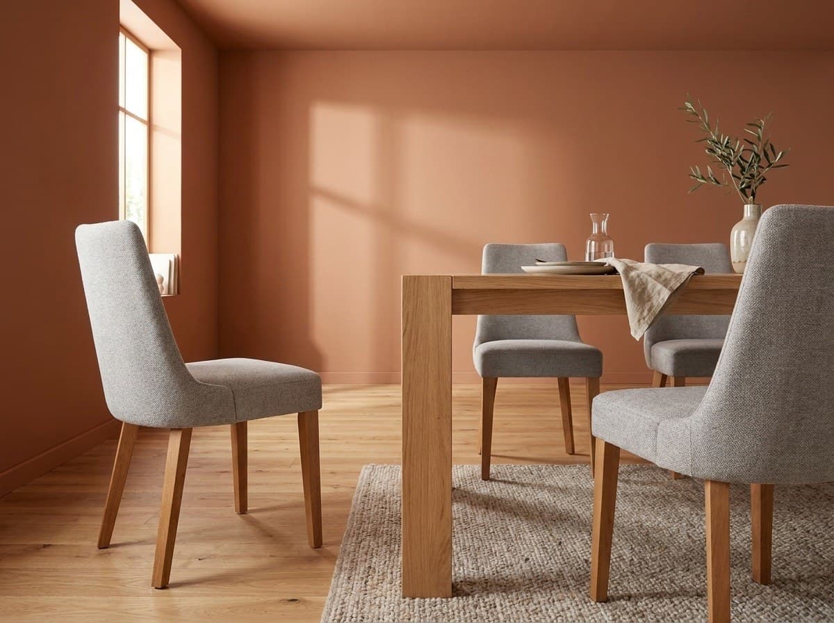 Set Dining Livia și Nico, Masă din Stejar Masiv și Scaune Tapițate