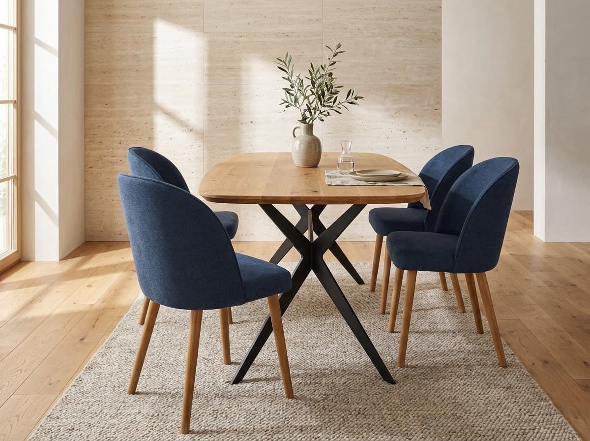 Set Dining Flavia și Vito, Masă cu Picioare Metalice și Scaune Tapițate