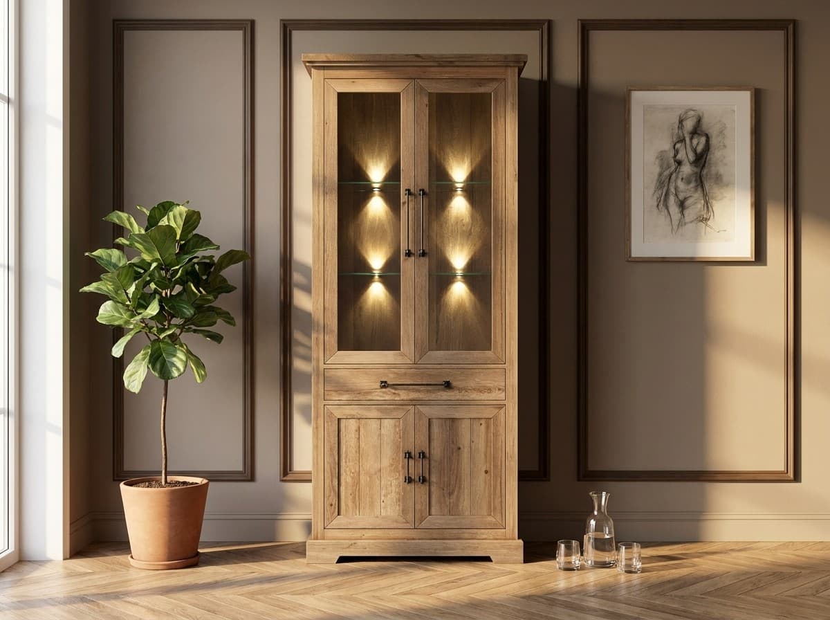 Vitrină Brera, Stejar Antichizat, 85x41x200 cm – în ambianță