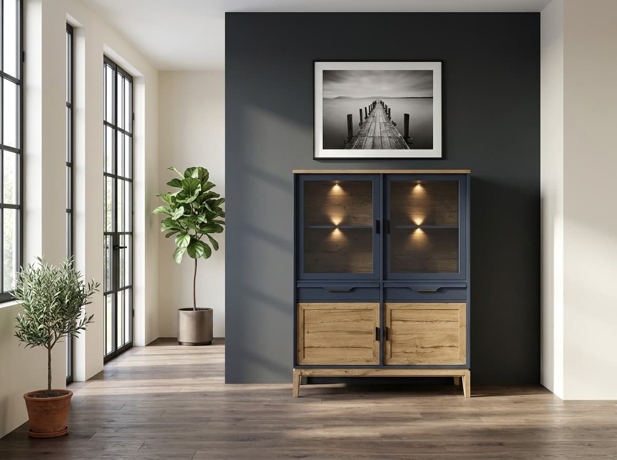 Vitrină Cortina, Stejar Masiv, 107x41x196 cm – în ambianță