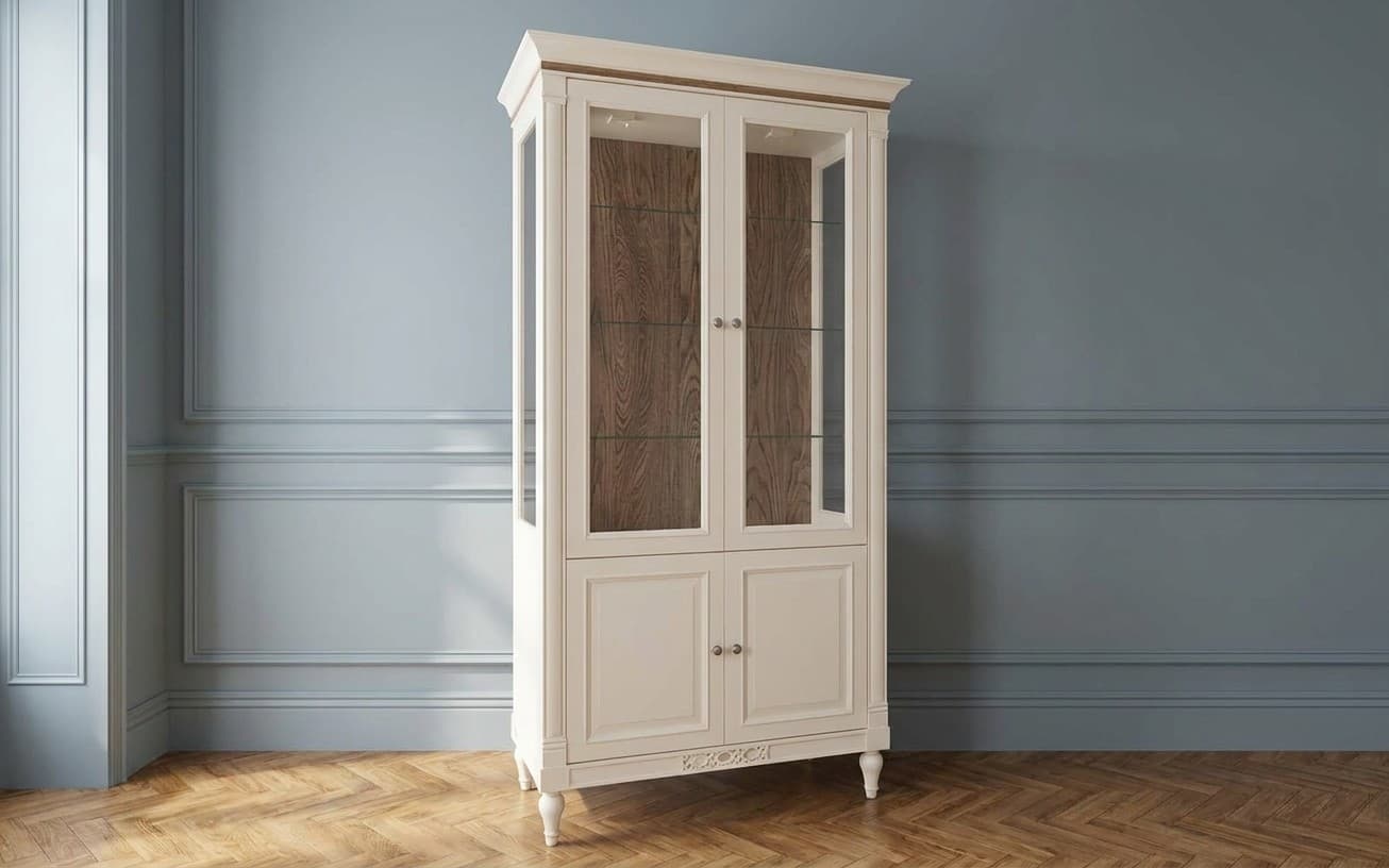 Vitrină Provence, 113x49x210cm, Crem-Natur