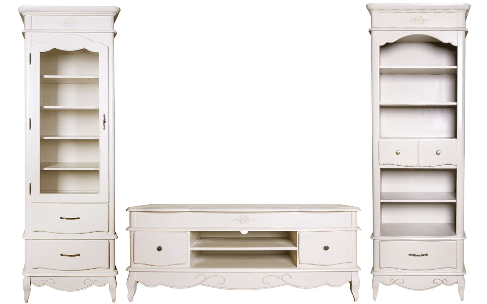 Set Living Casandra, Lemn Masiv, 3 Piese, Alb Antic