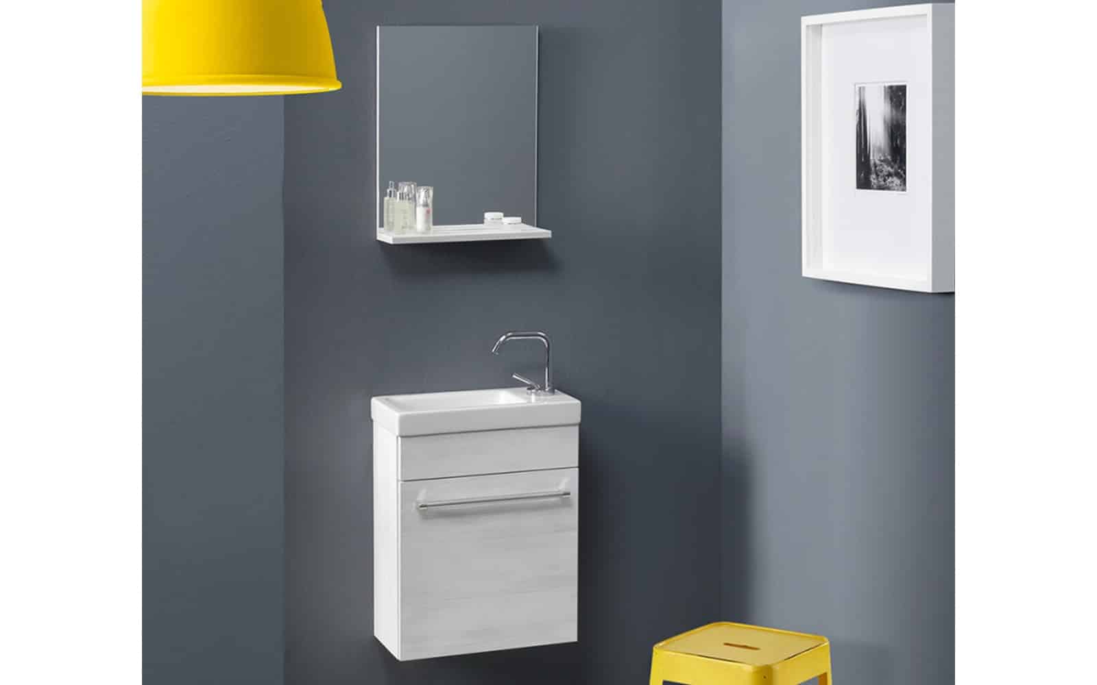 Set Mobilier Baie Piccolo - Alb Texturat din lemn masiv