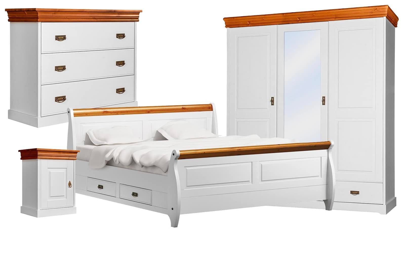 Set Dormitor Florence, Lemn Masiv, Alb-Natur