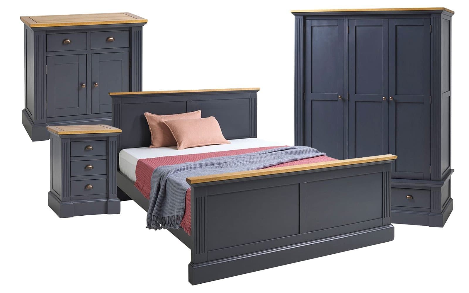 Set Dormitor London, Lemn Masiv, Albastru/Natur