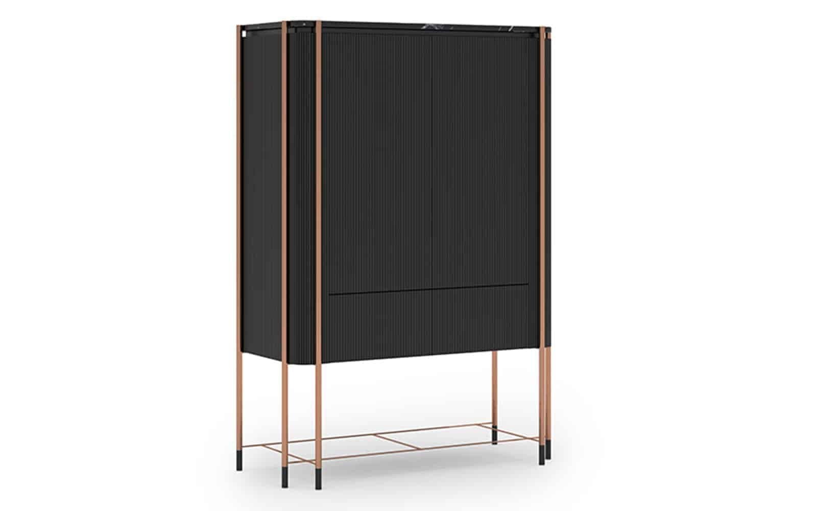 Bufet Înalt Calista, Negru-Rose Gold, L 104 x A 50 x H 150 cm din lemn masiv