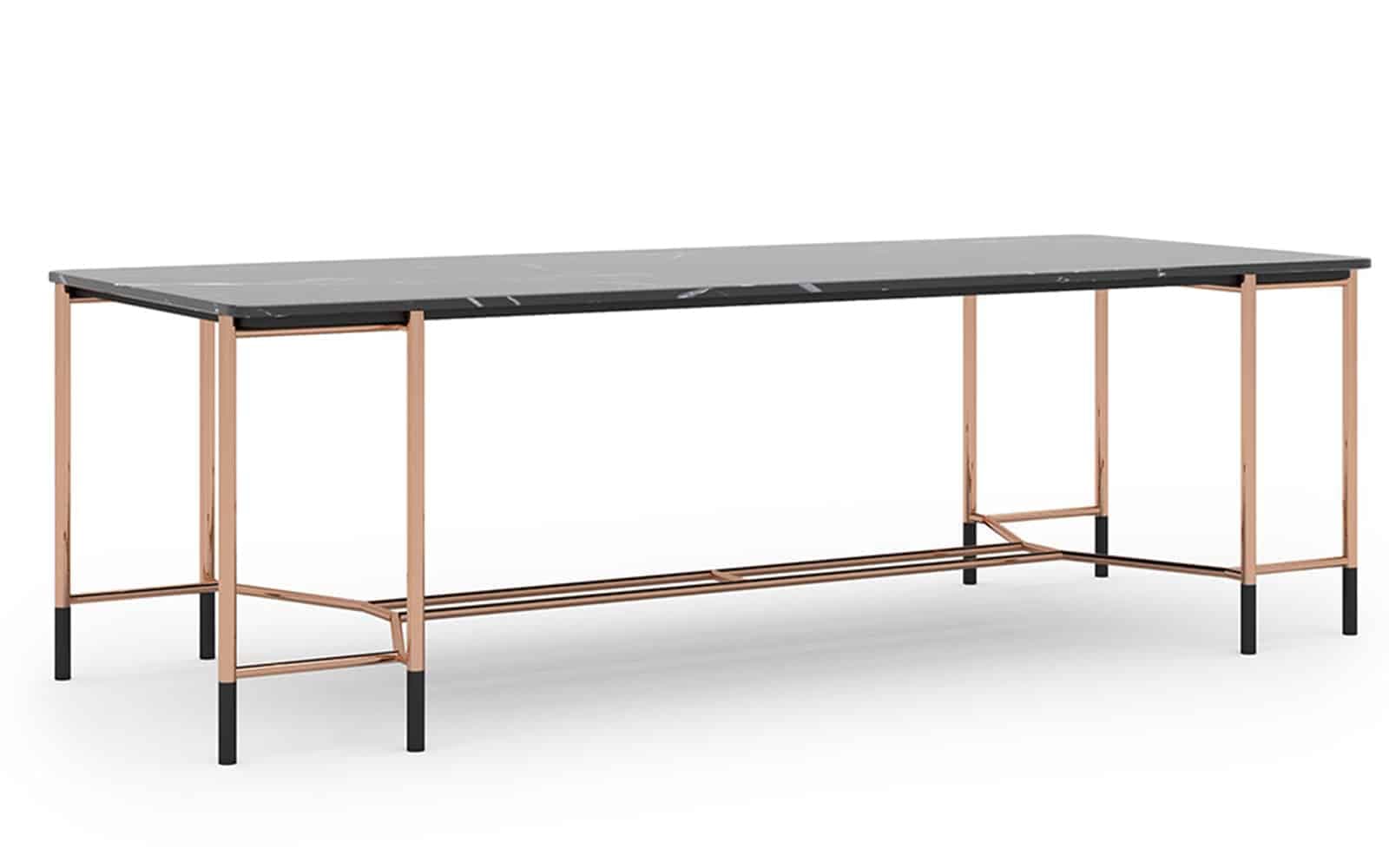Masă Dining, Negru-Rose Gold, L 240 x A 95 x H 75 cm din lemn masiv