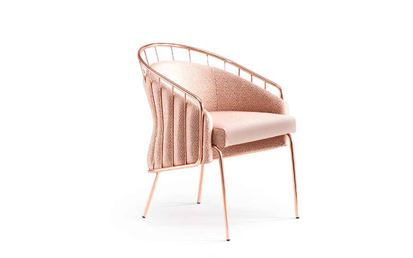 Scaun Anette, Cadru Metalic, Rose-Gold, 65 x 63 x 81 cm din lemn masiv