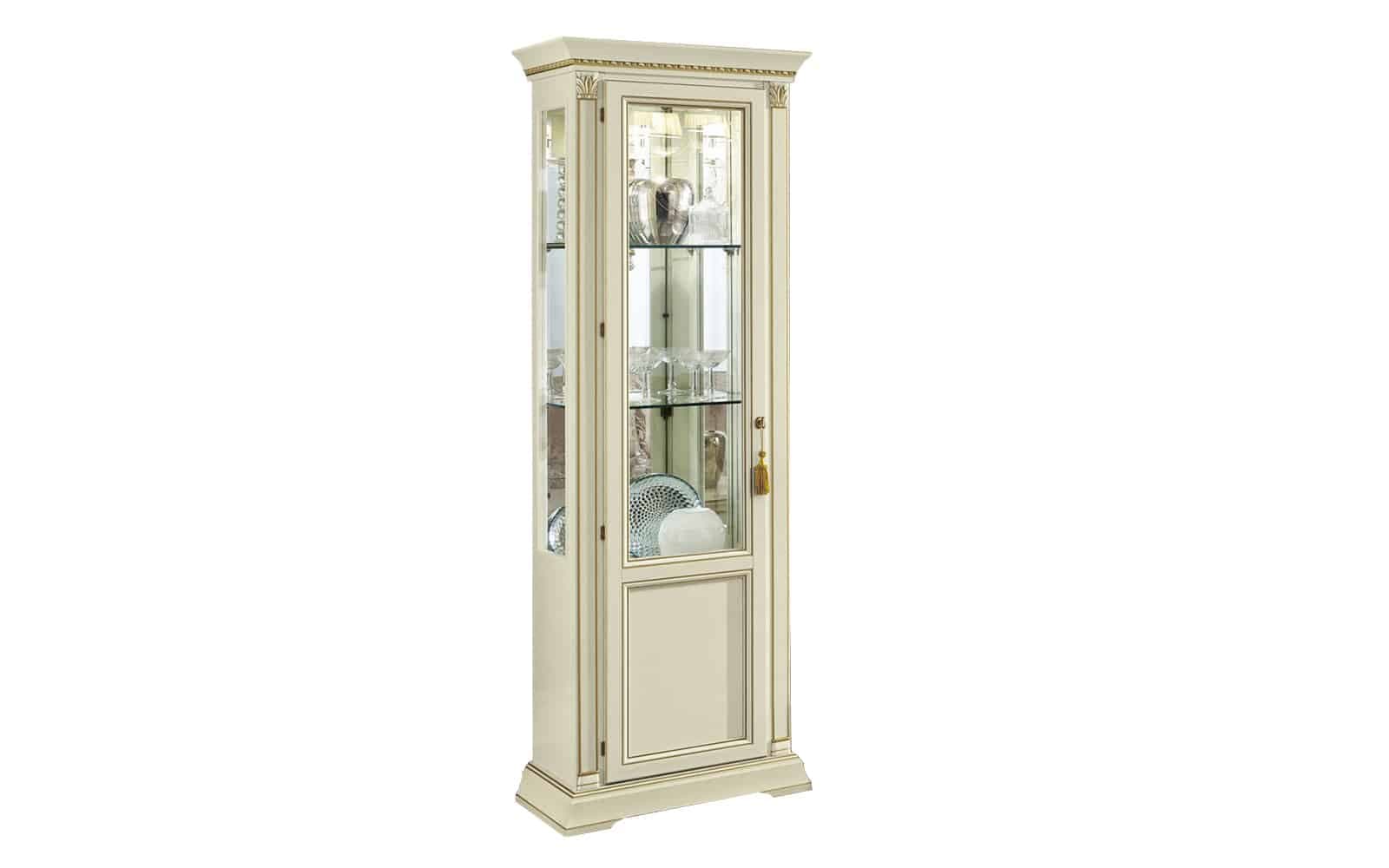 Vitrină Victoria, 67x45x210cm, Crem Patinat din lemn masiv