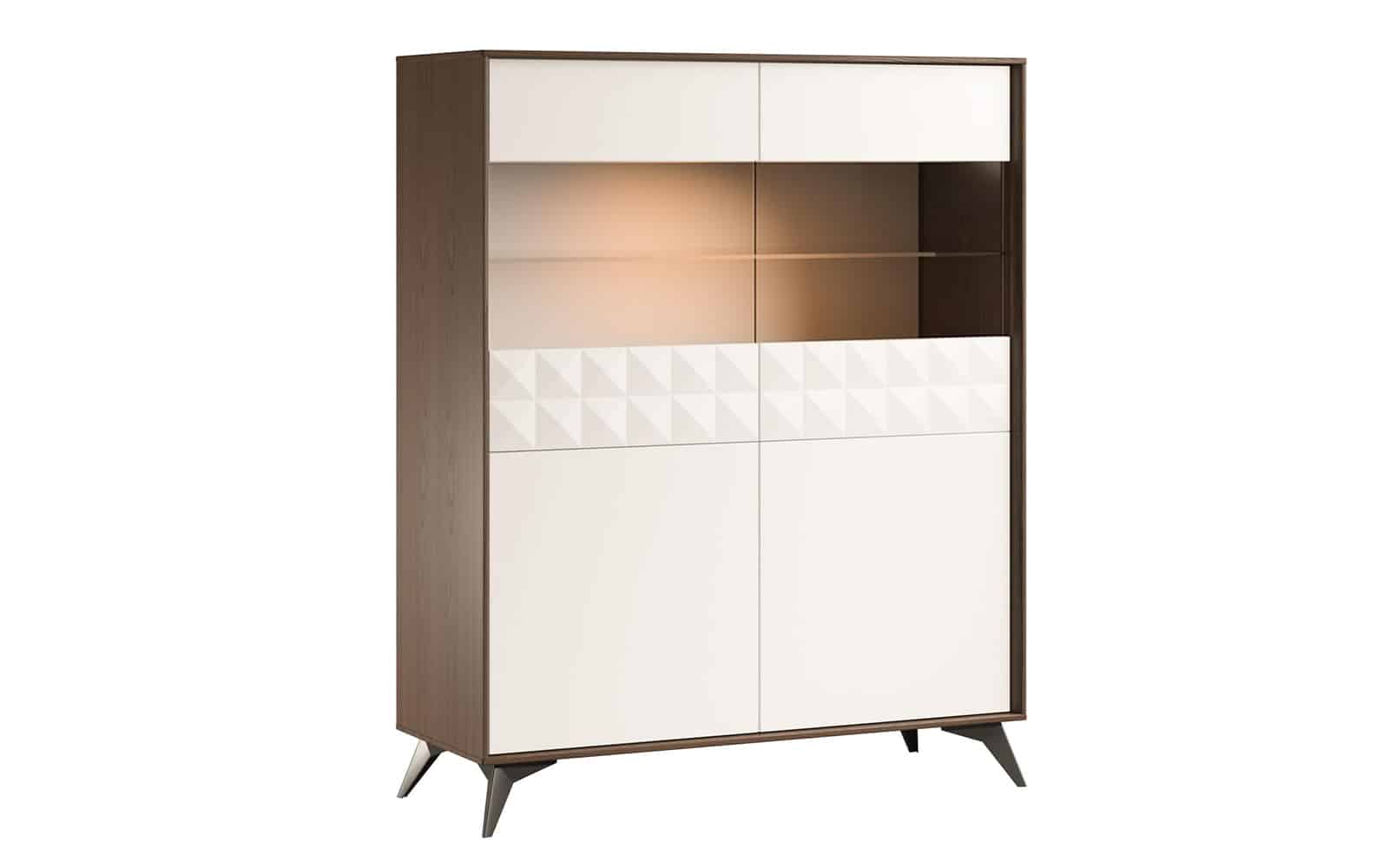 Vitrina Zion, 112x43x140cm Crem-Nuc din lemn masiv