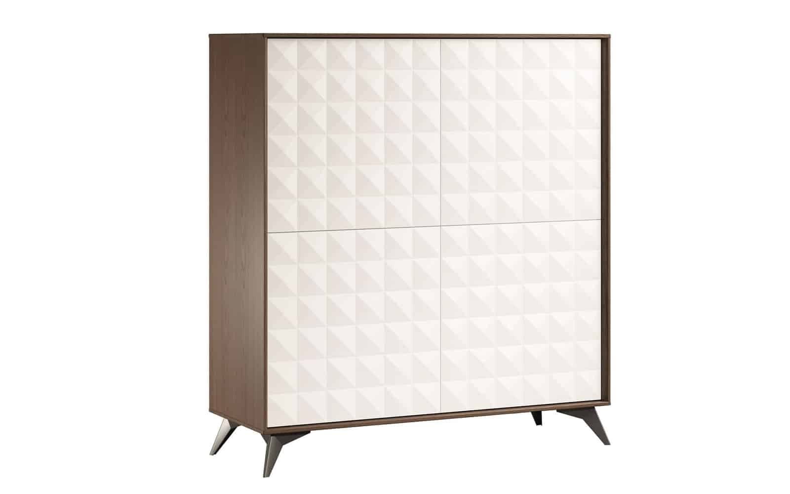 Comoda Zion, 113x43x125cm, Crem-Nuc din lemn masiv