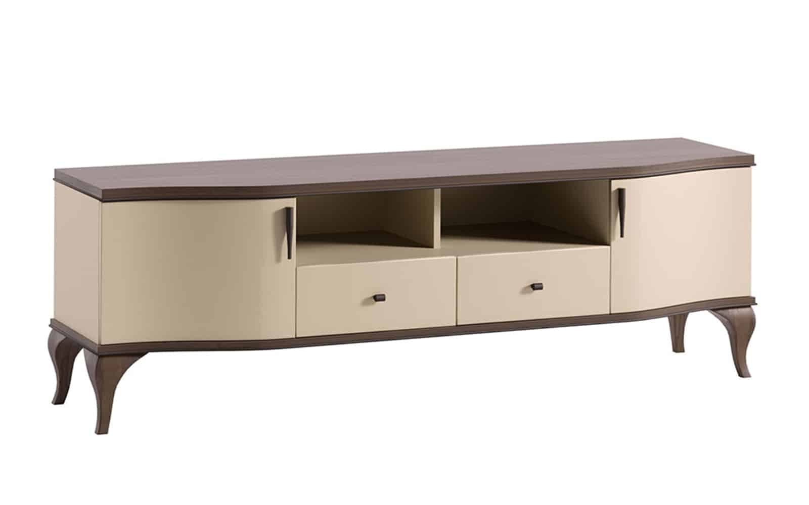 Comoda TV Leona, 187x51x61cm,Crem-Nuc din lemn masiv