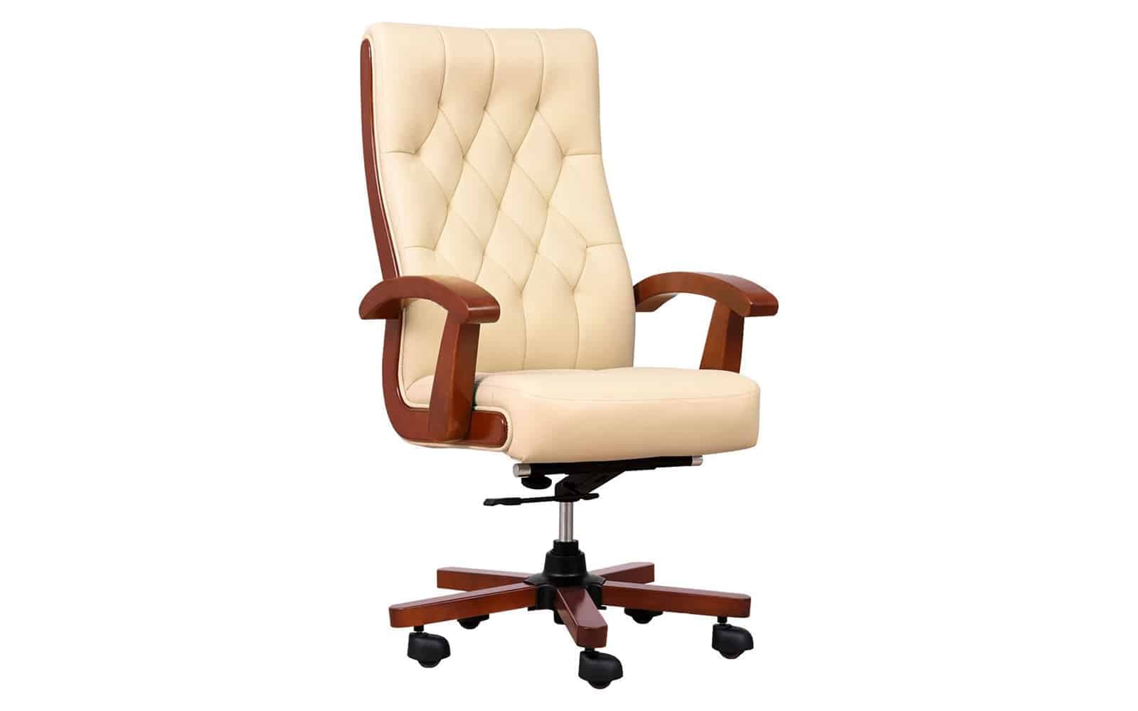 Scaun Toronto, Model T1, Coniac - Piele Crem din lemn masiv