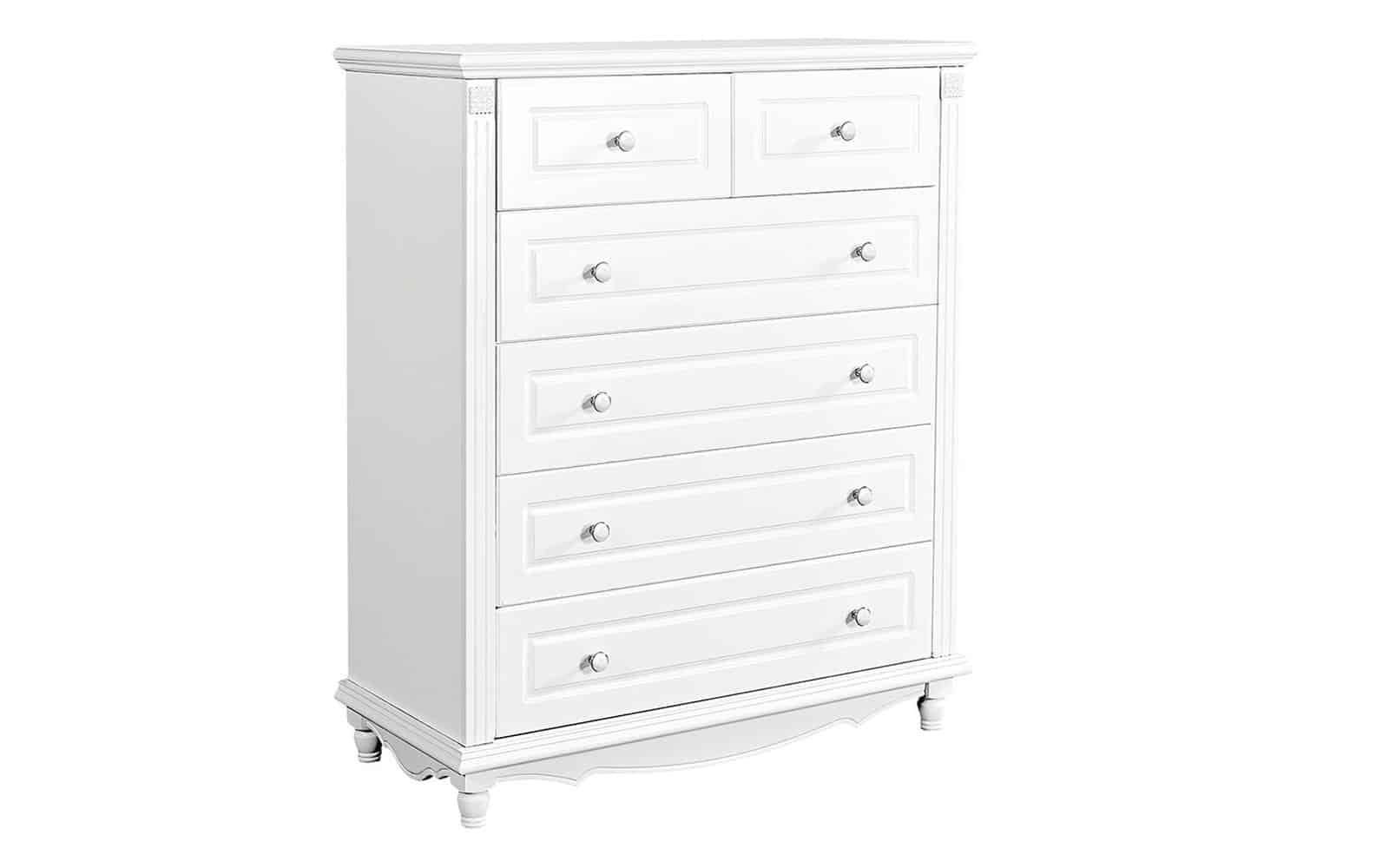 Comoda Elizabeth, 6 sertare, 100x47x119cm, Alb din lemn masiv
