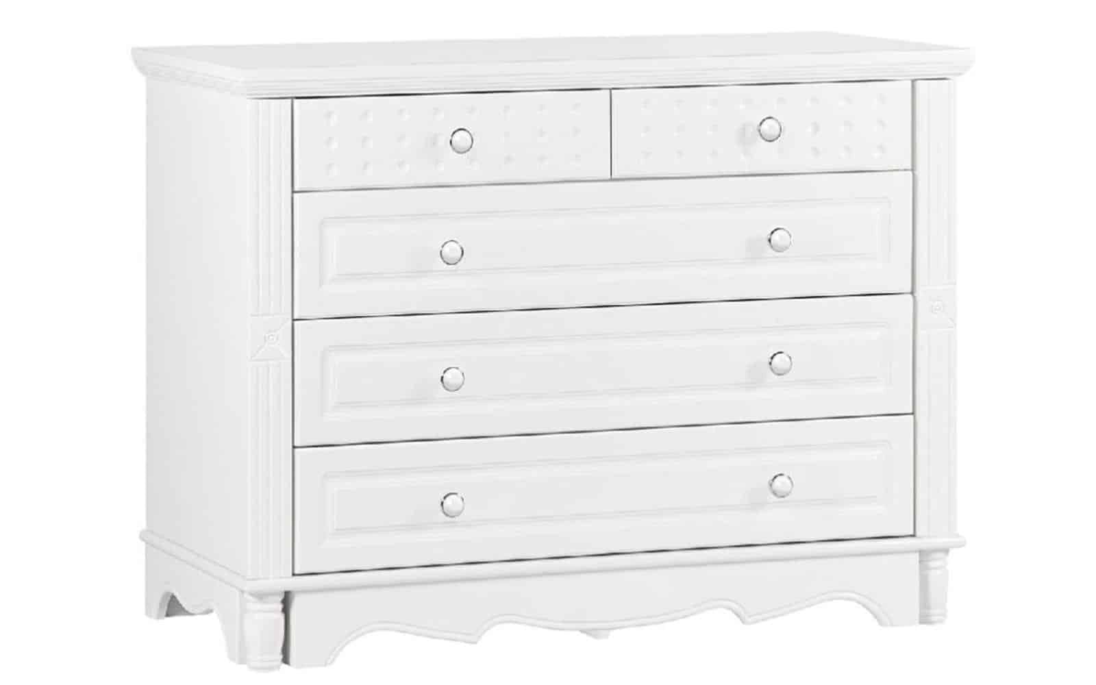 Comoda Elizabeth, 5 Sertare, 100x46x75cm, Alb din lemn masiv
