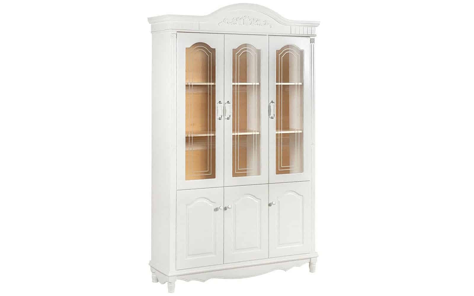 Vitrina Elizabeth, 3 Uși, 139x43x223cm, Alb din lemn masiv