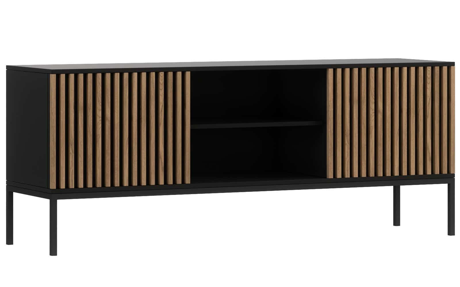 Comodă TV Sia, 150x40x60cm, Negru din lemn masiv