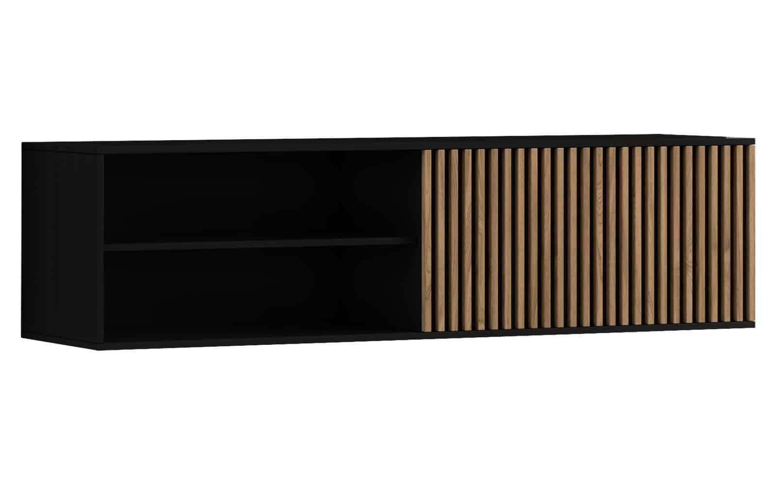 Comodă TV Suspendată Sia, 150x40x40cm, Negru din lemn masiv
