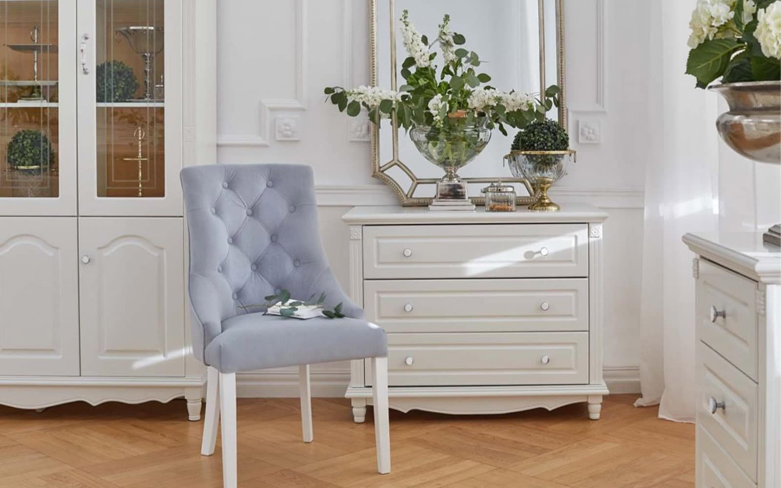 Scaun Dining Paris, 56x65x98cm, Blue/Beige din lemn masiv