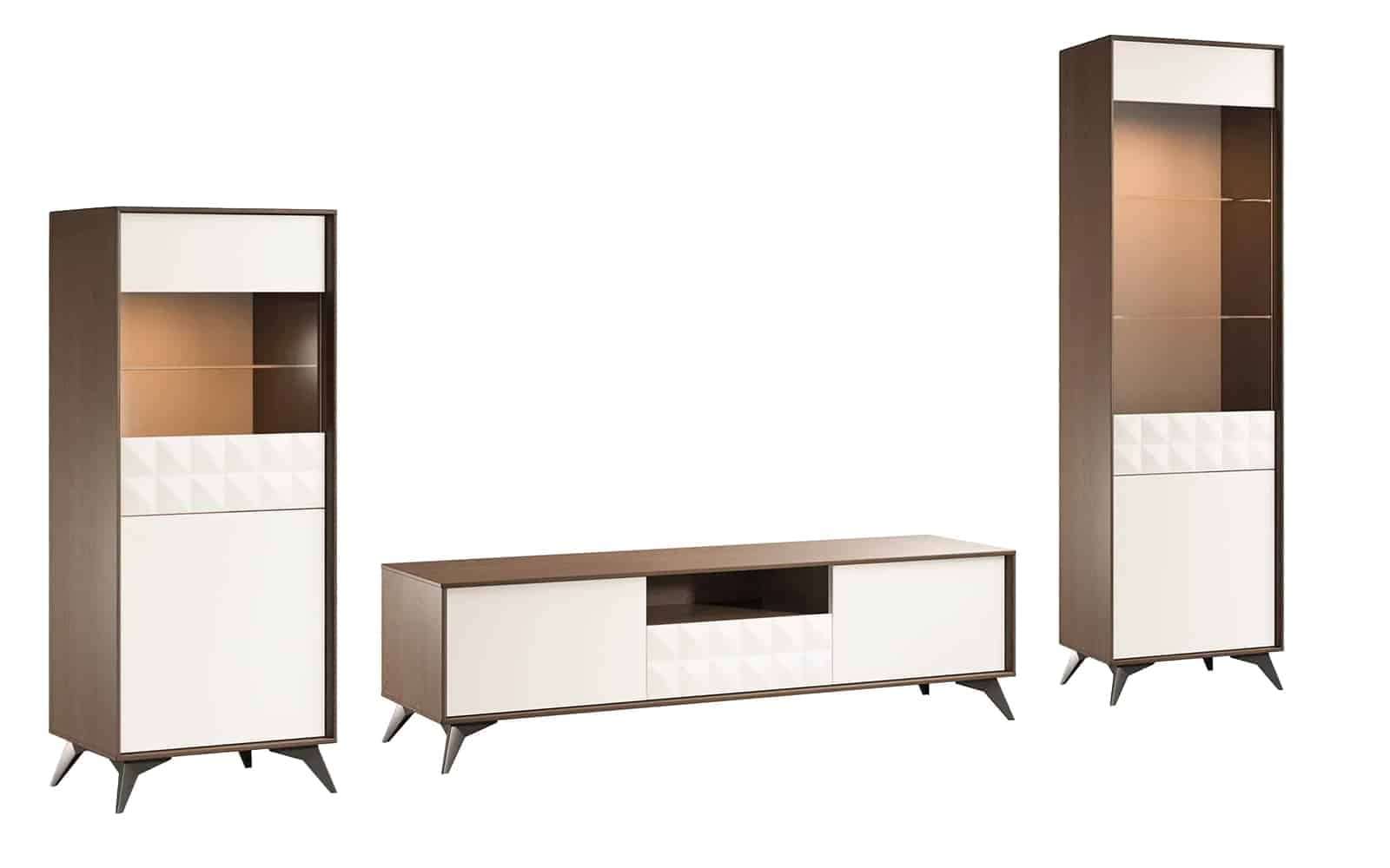 Set Living Zion, 3 Piese, Crem-Nuc din lemn masiv