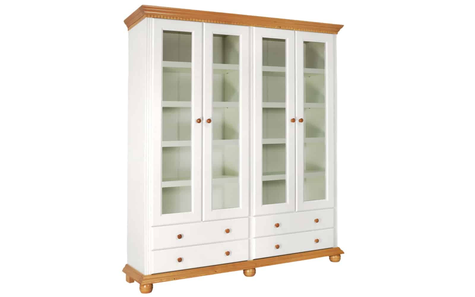 Bibliotecă Dublă Celia, Lemn Masiv, 180x45x203, Alb/Natur