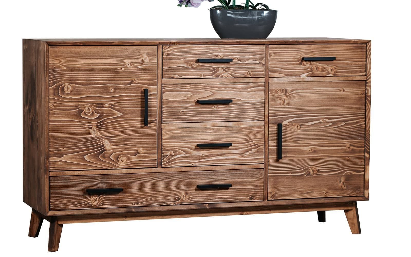 Comoda Timeless, 5 Sertare 2 Uși, Lemn Masiv, 146x45x85 cm, Whisky