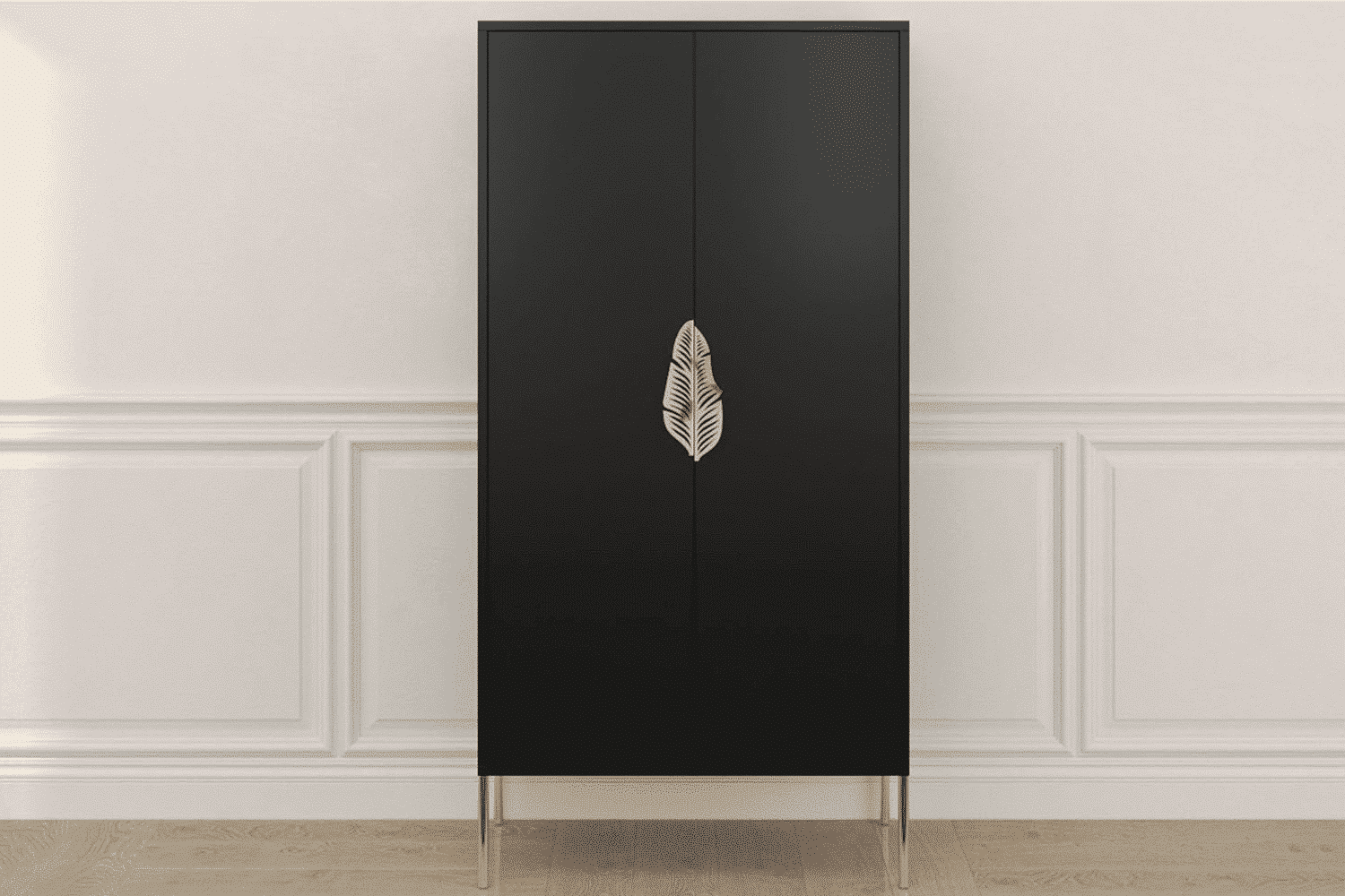 Dulap TV Merlin, Personalizabilă, Accesorii placate cu Aur, 80,1 x 40 x 160 cm din lemn masiv