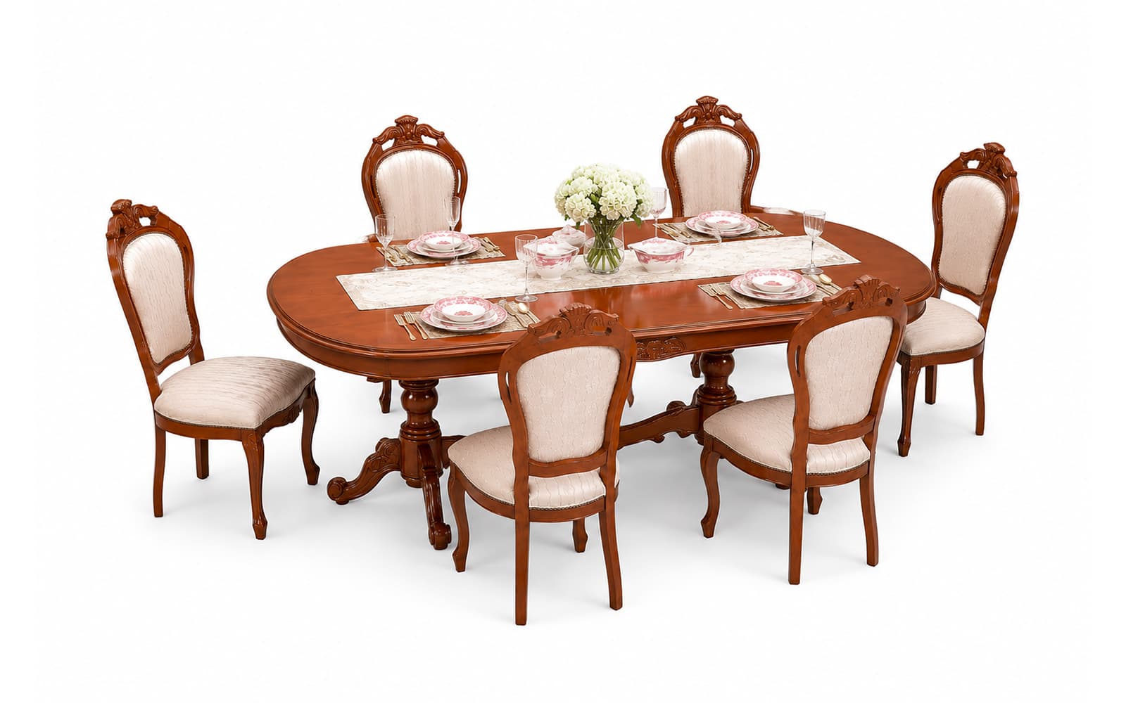 Set Dining Briston, 6 Scaune și Masă Extensibilă din lemn masiv