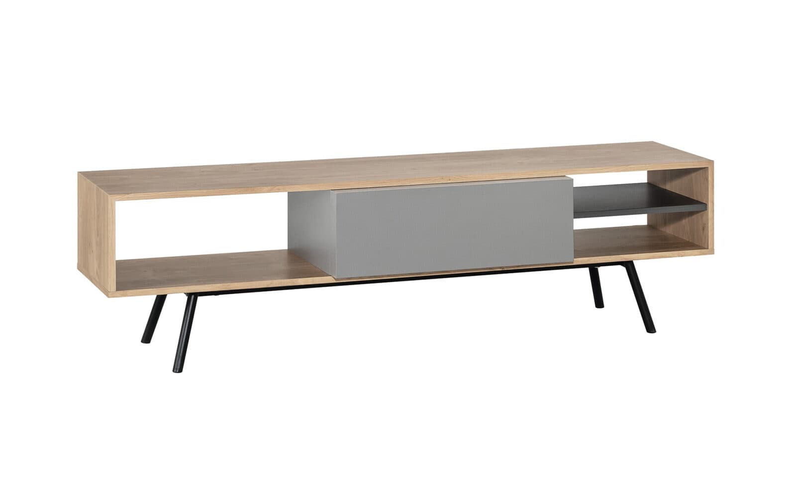 Comodă TV KUADRAT – design modern în stejar, grafit și gri