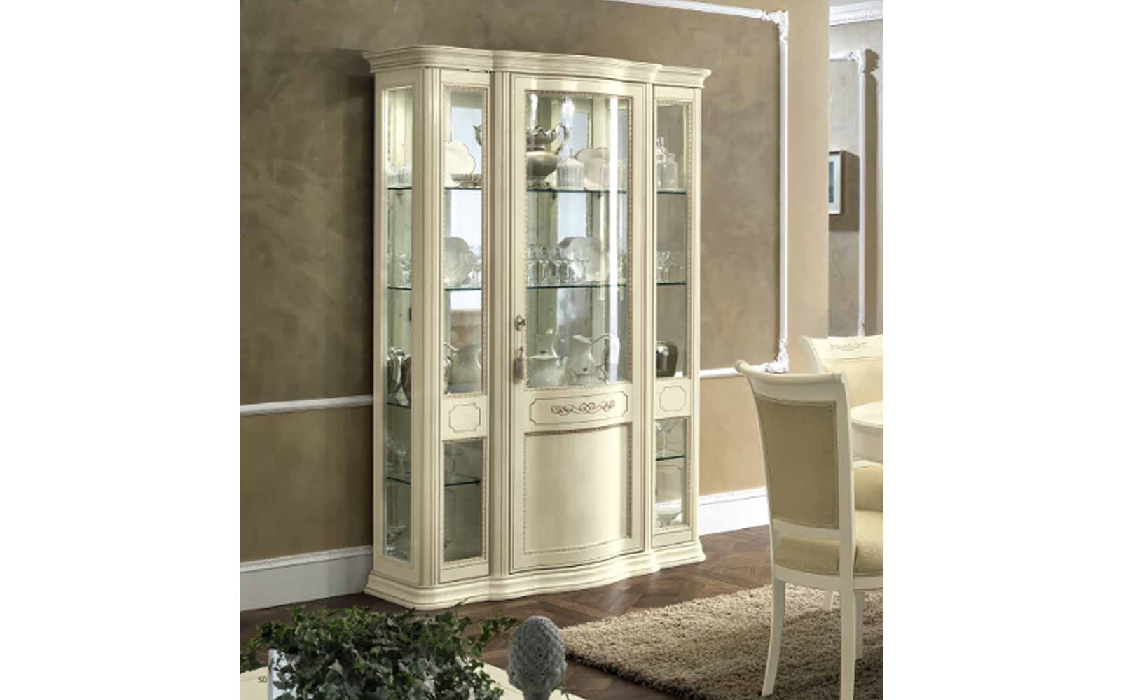 Vitrina Bologna, 130x56x208 cm din lemn masiv