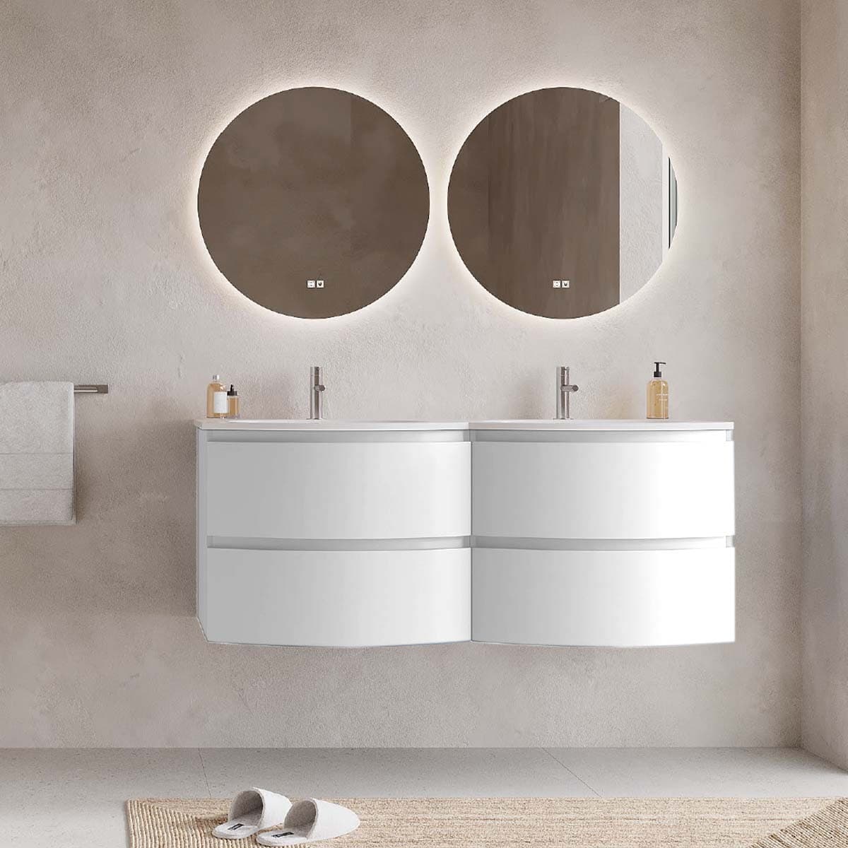 Set mobilier baie dublu suspendat cu lavoar încastrat și oglindă, 140 cm, Armonia din lemn masiv