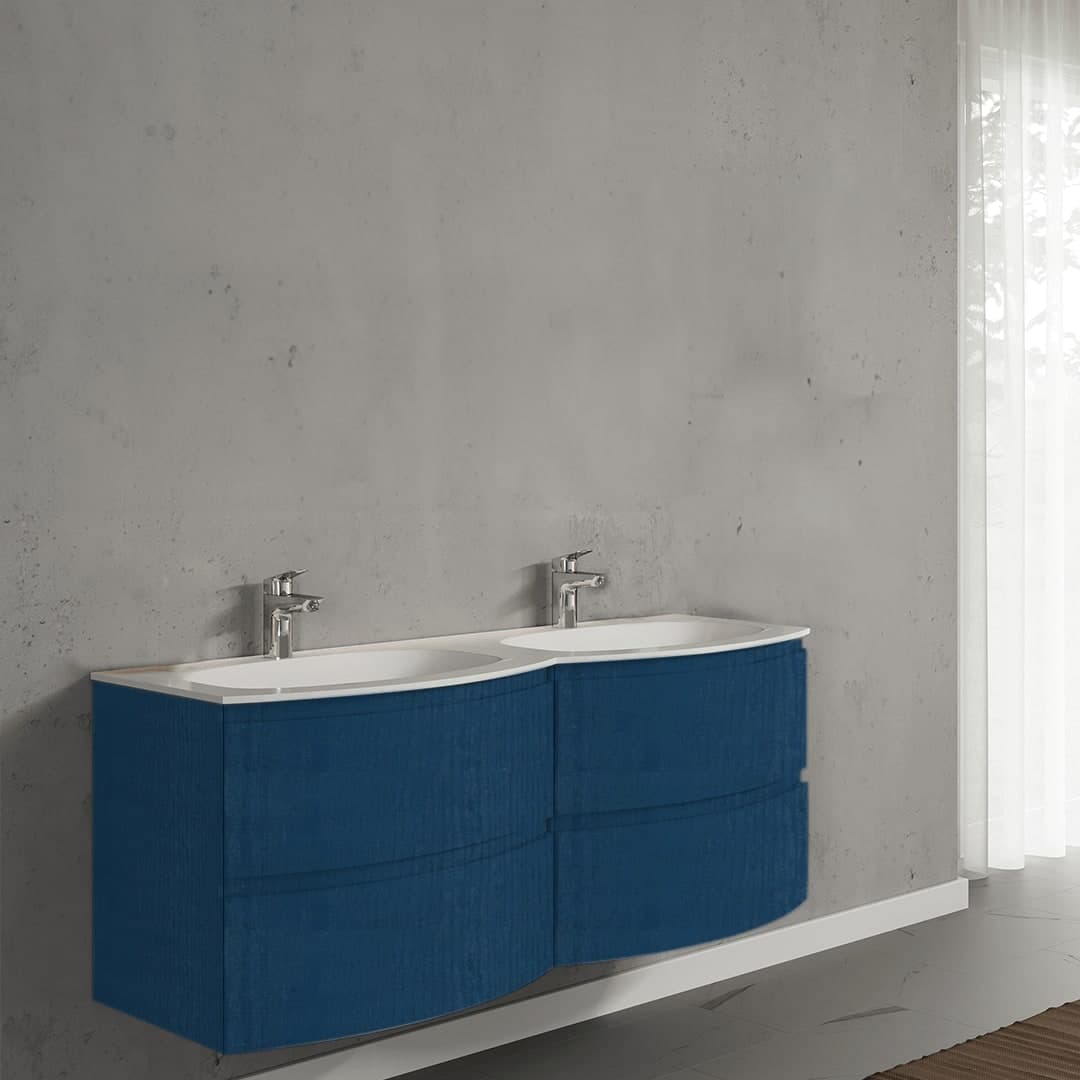 Set mobilier baie suspendat cu lavoar dublu încastrat, 140 cm, Armonia din lemn masiv