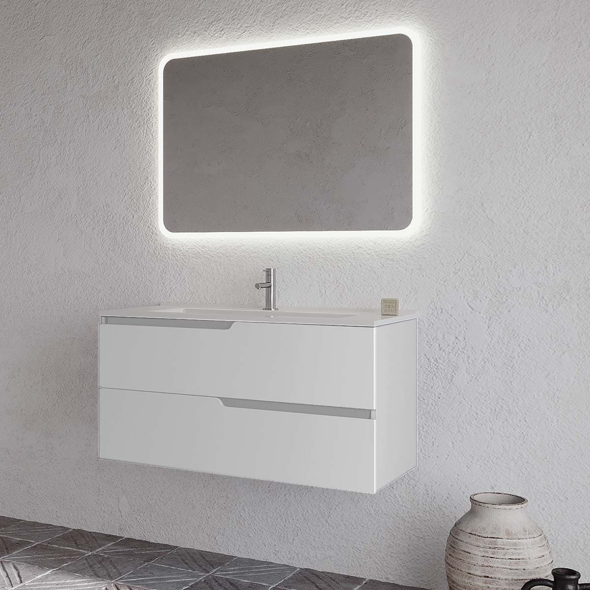 Set mobilier baie suspendat cu lavoar și oglindă, 100 cm, Winter din lemn masiv
