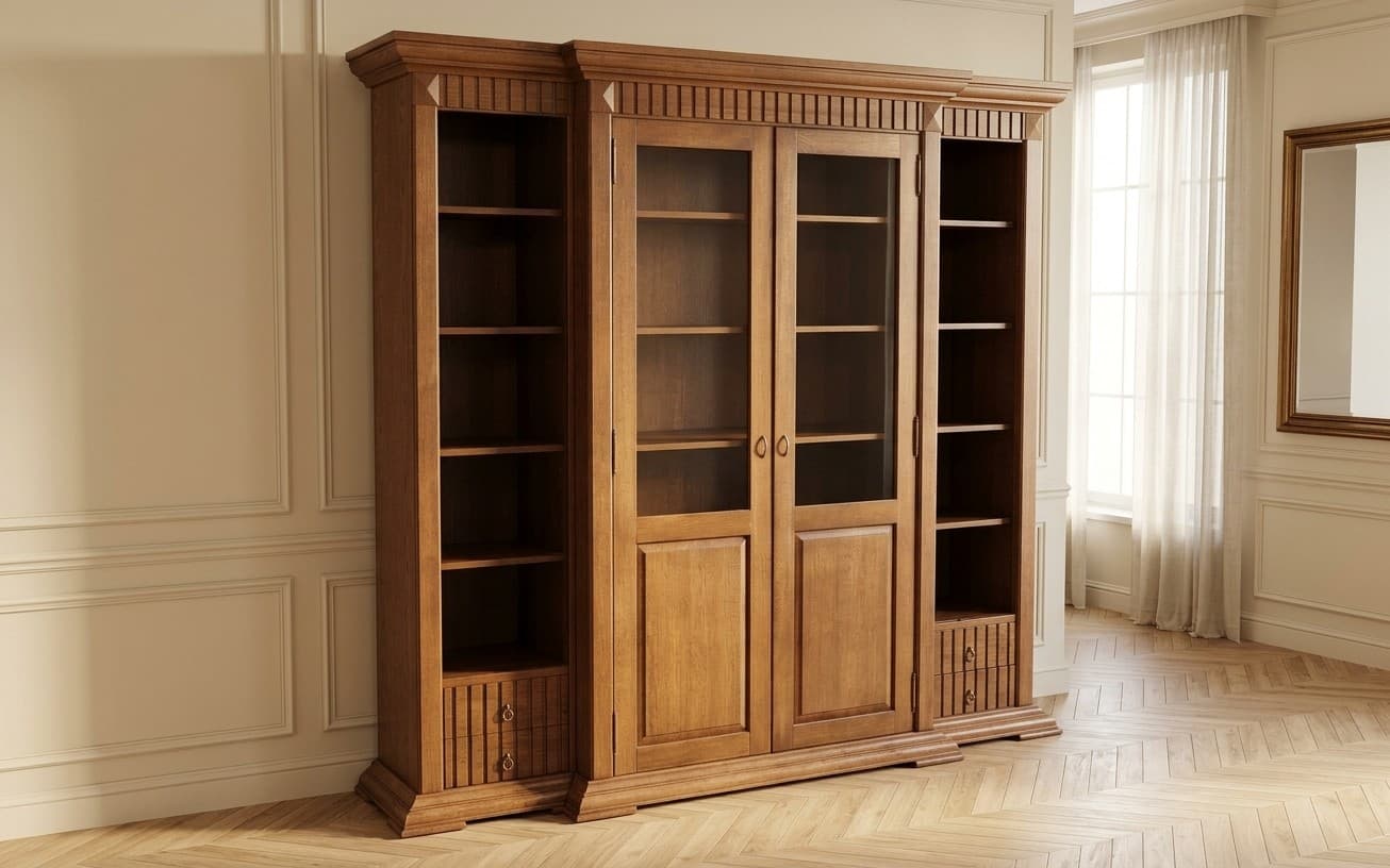 Bibliotecă Paty, Lemn Masiv, Nuc, 220x48x215cm