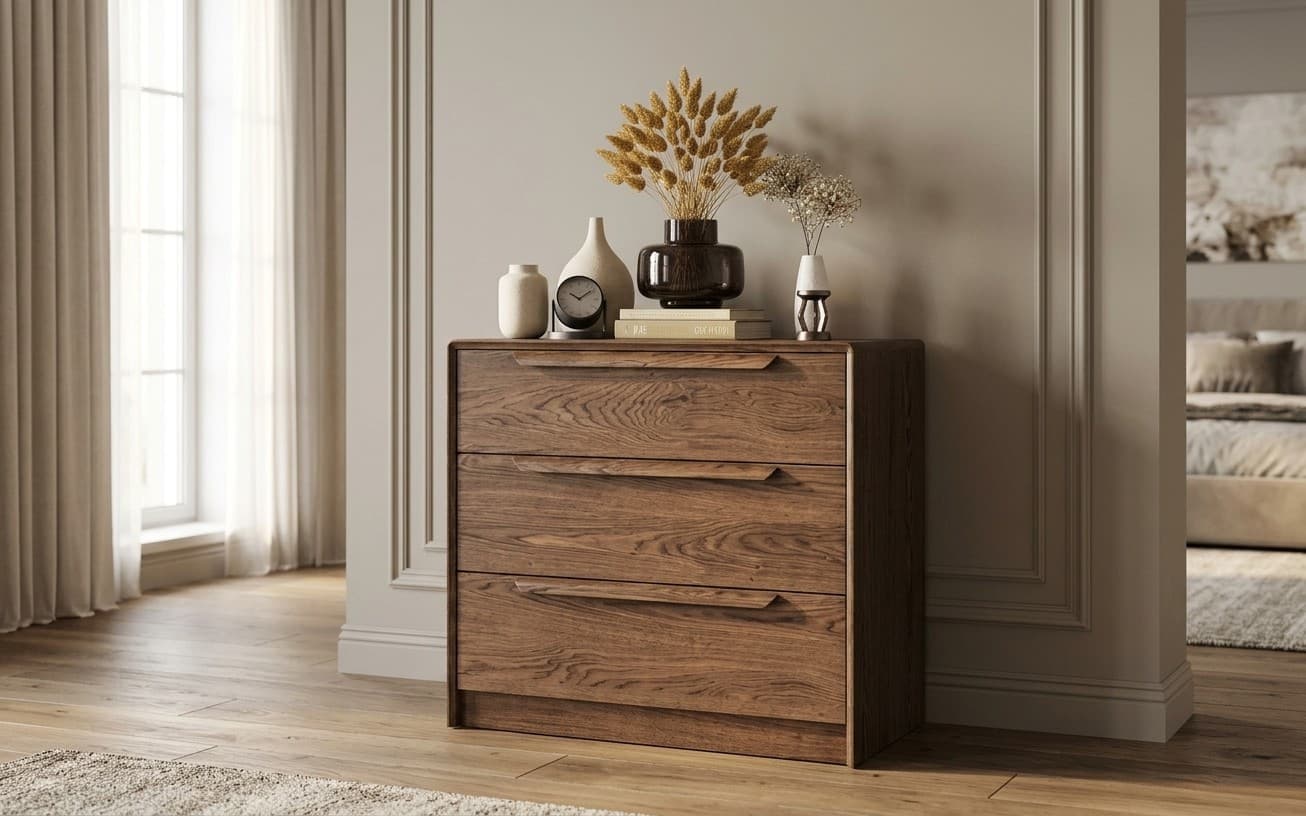 Comoda Bordo, Lemn Masiv, 3 sertare, 90 x 48 x 84 cm