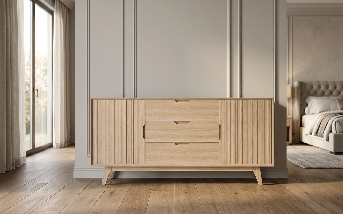 Comoda Brooklyn, Lemn Masiv 3 Sertare, 160 x 45 x 80 cm