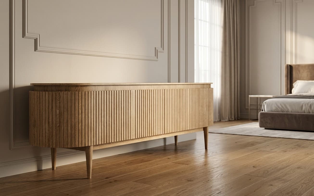 Comoda Miami TV, Lemn Masiv, 4 usi, 180 x 50 x 50 cm