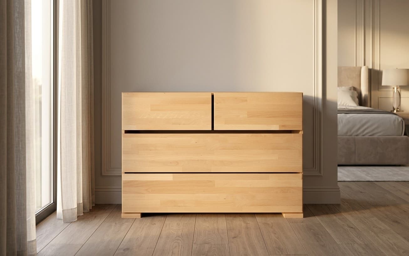 Comodă TerraCraft, Lemn Masiv Fag, 2+2 Sertare, 120x45x81cm