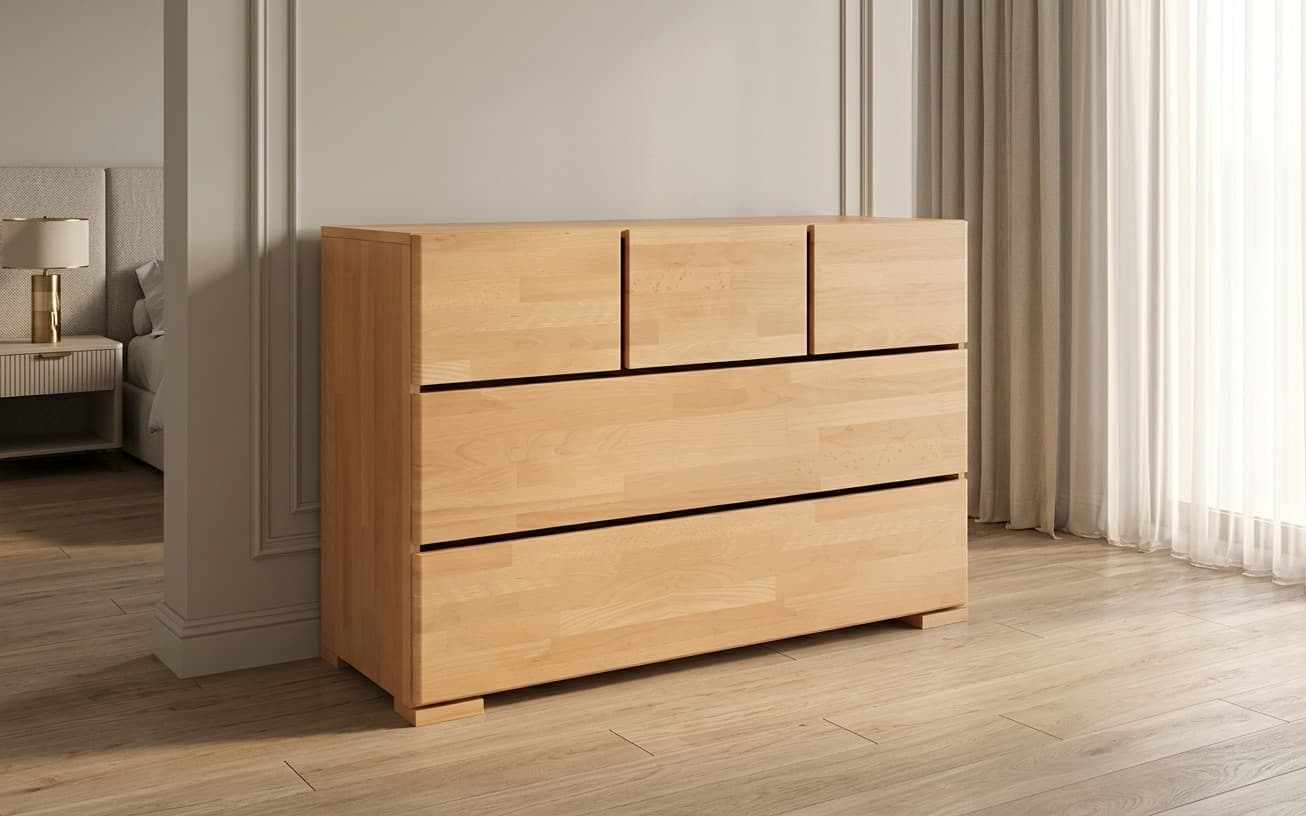 Comodă TerraCraft, Lemn Masiv Fag, 3+2 Sertare, 120x45x81cm