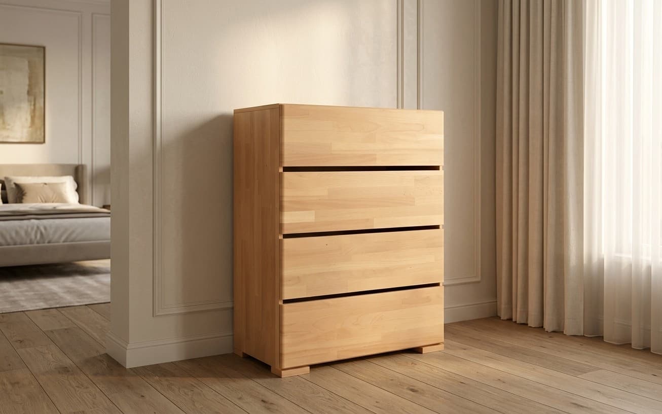 Comodă TerraCraft, Lemn Masiv Fag, 4 Sertare, 80x45x108cm