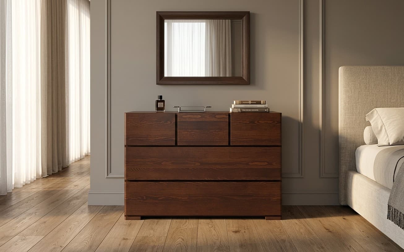 Comodă TerraCraft, Lemn Masiv Pin, 3+2 Sertare, 120x45x81cm
