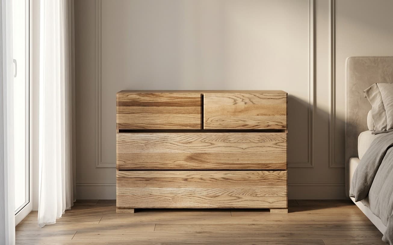 Comodă TerraCraft, Lemn Masiv Stejar, 2+2 Sertare, 120x45x81cm