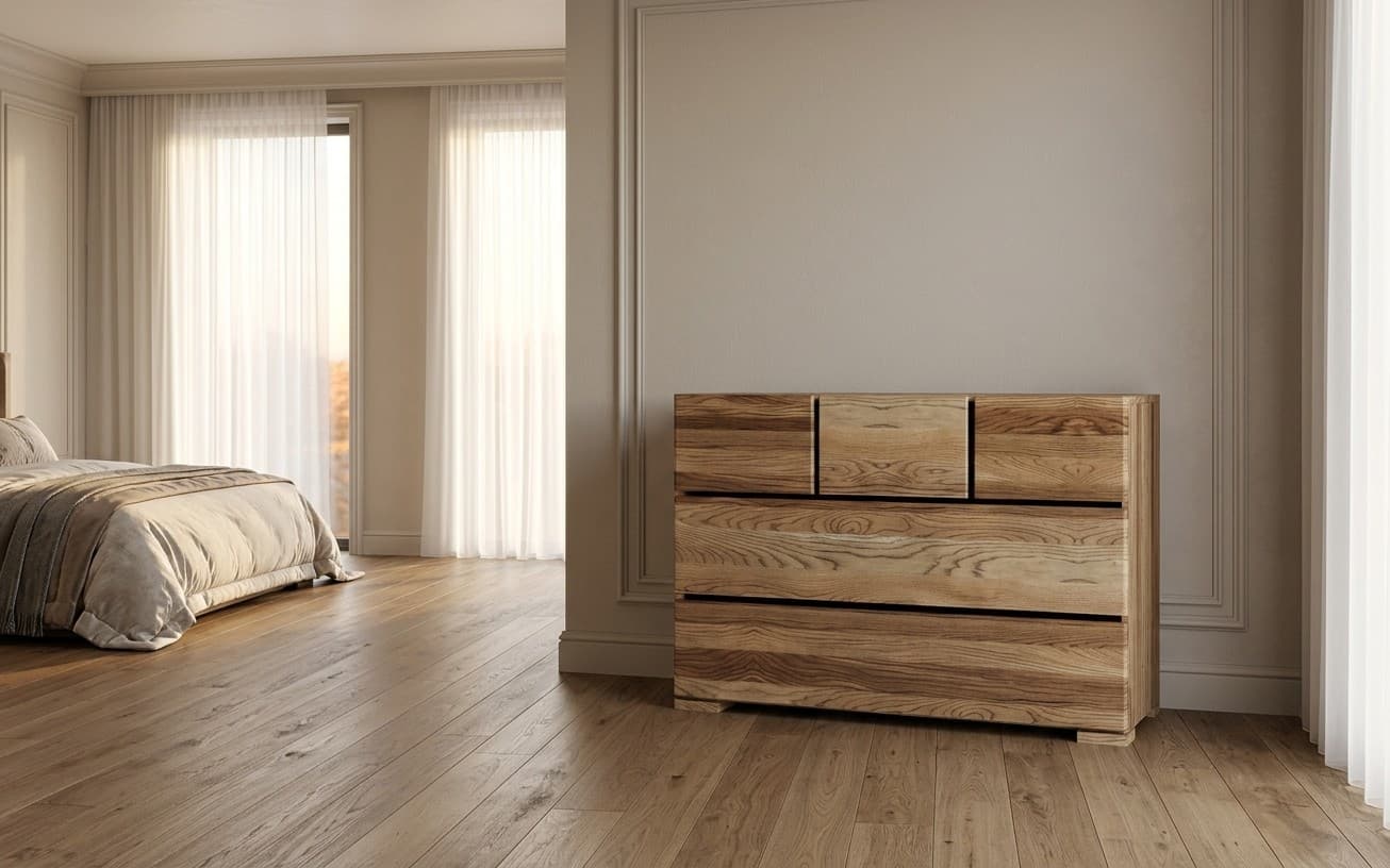 Comodă TerraCraft, Lemn Masiv Stejar, 3+2 Sertare, 120x45x81cm